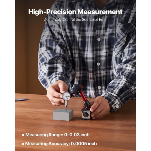 Dial Test Indicator with Universal Magnetic Base&Storage Case,0.0005"Accuracy,0-0.03"Range,Micro Ball Handle for Narrow Area Measurement,Industrial Machining&Inspection