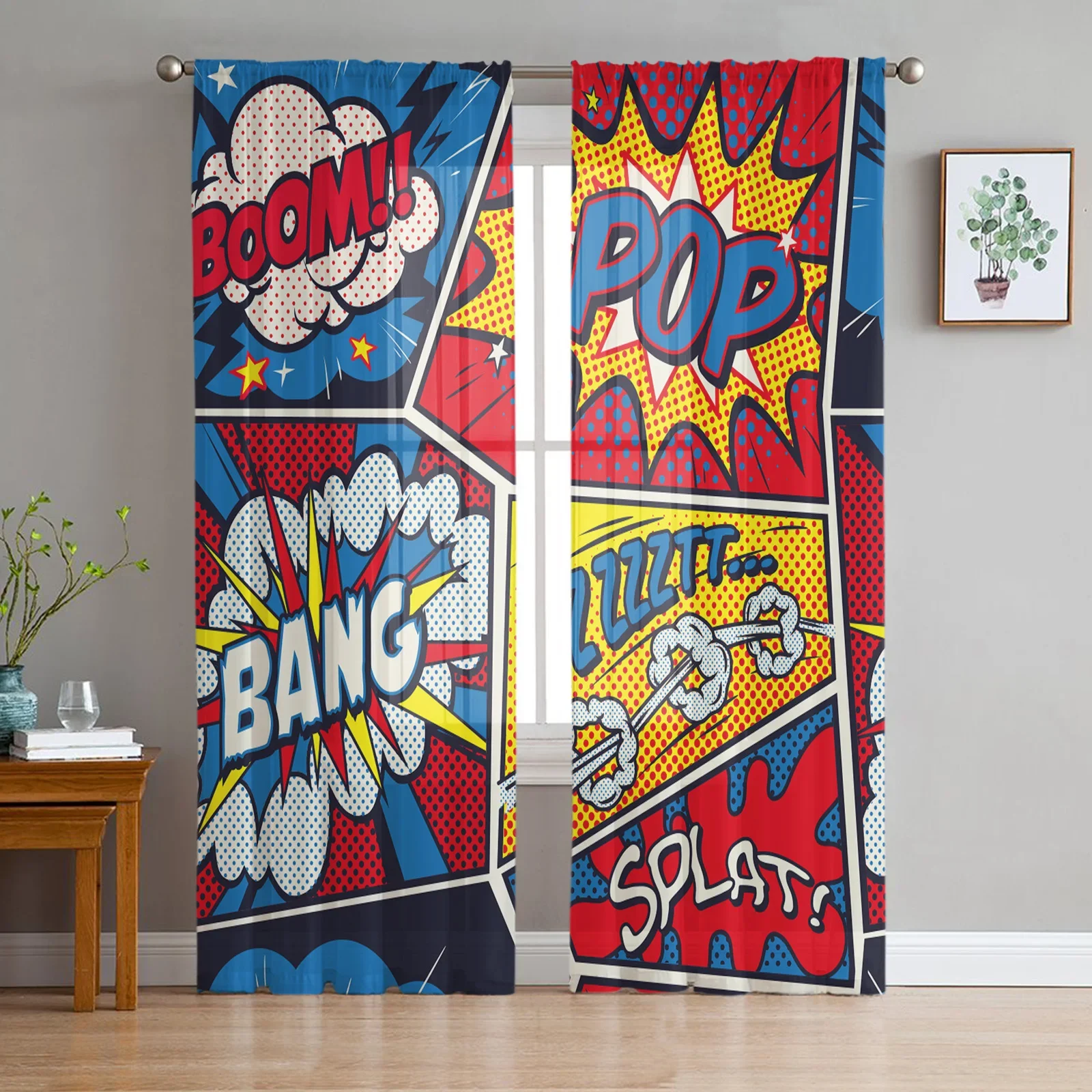 Dialog Box Explosion Tulle Curtains for Living Room Print Sheer Voile