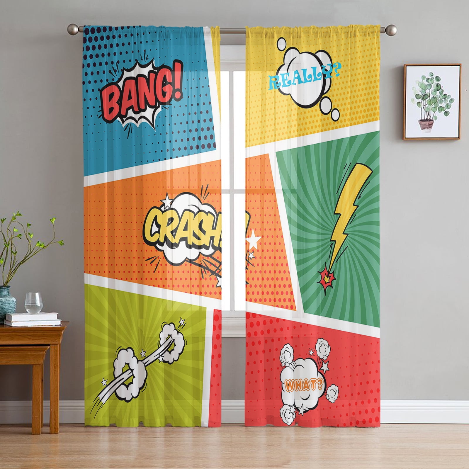 Dialog Box Explosion Tulle Curtains for Living Room Print Sheer Voile