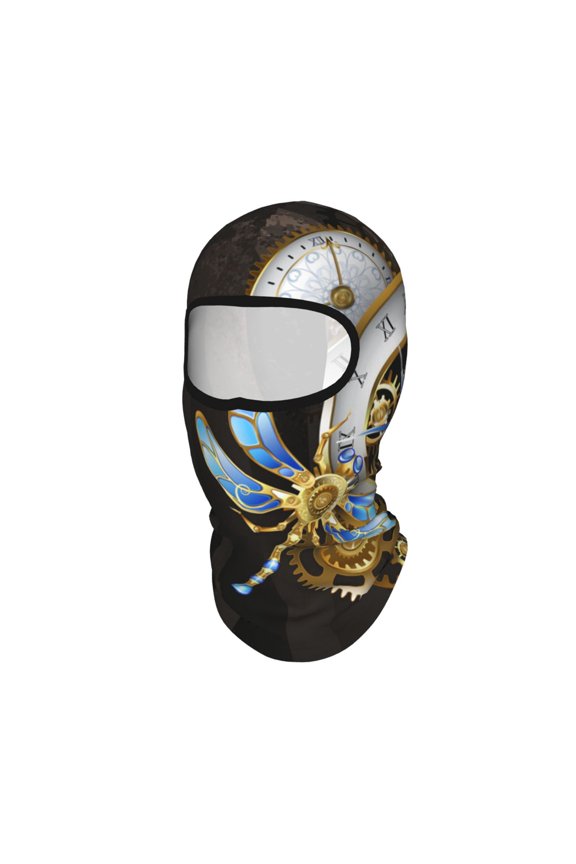 Dials With Dragonfly Steampunk Gold Clock Unisex Balaclava Ski Mask Full Face Cover for Cold Weather & UV Protection, Breathable Cooling Helmet Liner