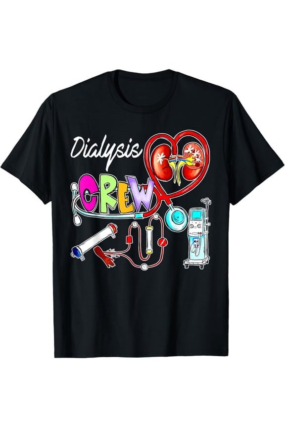 Dialysis Crew Stethoscope Heart Kidney Nephrology Technician T-ShirtMen and women, Black T-shirt, size: Extra large