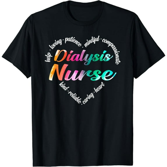 Dialysis Nurse Heart Word Cloud Watercolor Rainbow T-Shirt