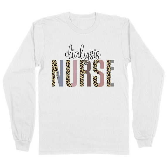 Dialysis Nurse Leopard Print Long Sleeve Shirt Unisex 3X-Large White