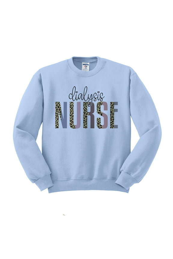Dialysis Nurse Leopard Print Sweatshirt Unisex Medium Light Blue