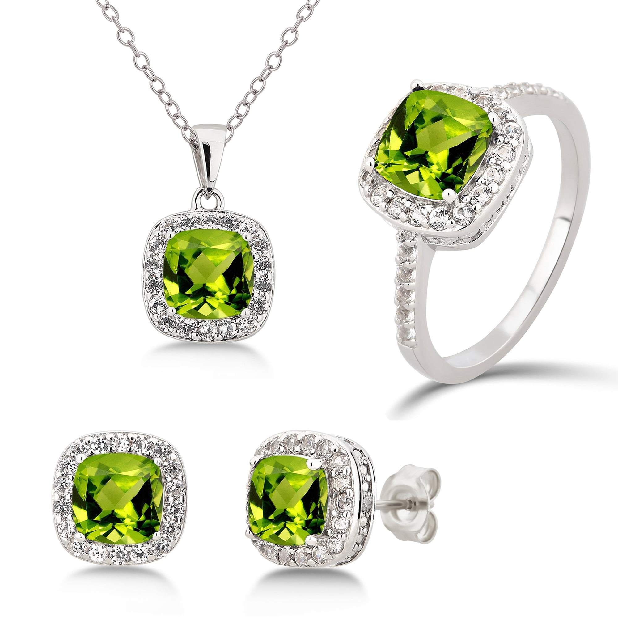 Diam accent, Created Peridot & White Sapphire Sterling Silver 3 pcs Jewelry Set