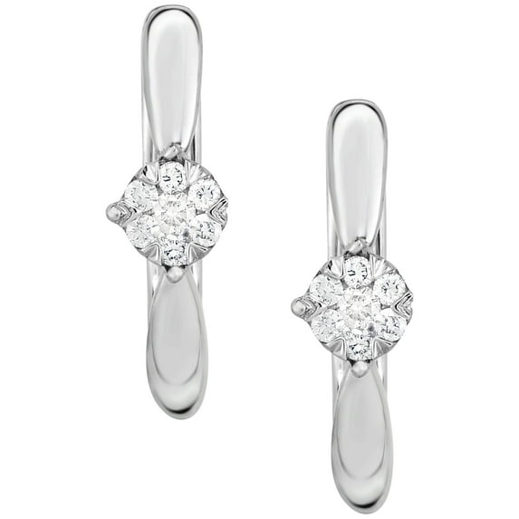 Diamaison 1/10 Cttw Natural White Diamond Cluster Earrings for Adult in 10Kw Gold