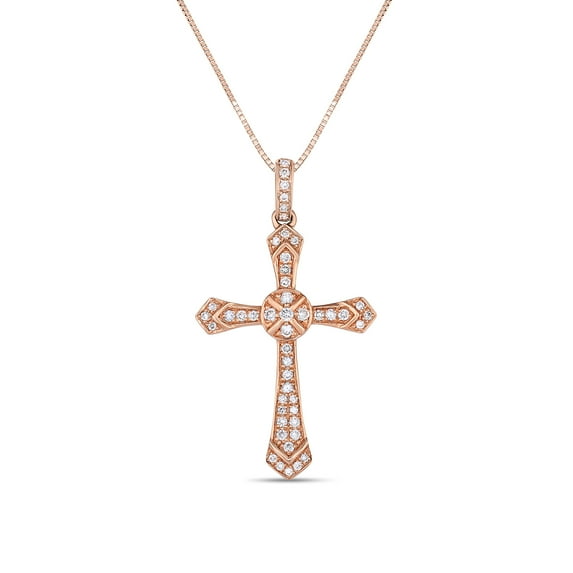 Diamaison 1/4 Cttw Natural White Diamond Cross Pendant for Adult in 10Kp Gold