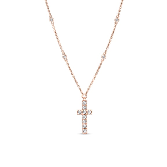 Diamaison 1/5 Cttw Natural White Diamond Cross Necklace for Adult in 10Kp Gold