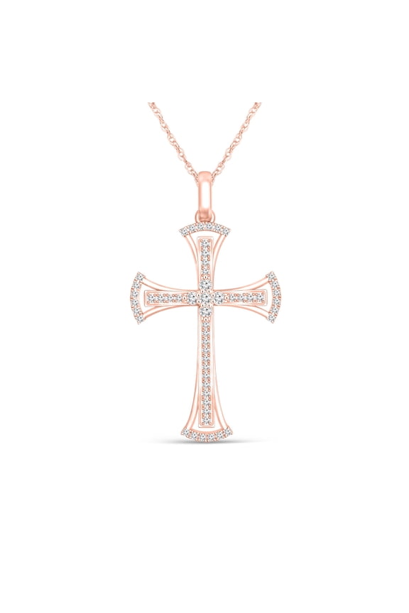1/5 Cttw Natural White Diamond Cross Pendant for Adult in 10Kp Gold