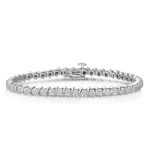 Diamaison 1 Cttw Natural Diamond Cluster Tennis Bracelet for Adult in Sterling Silver