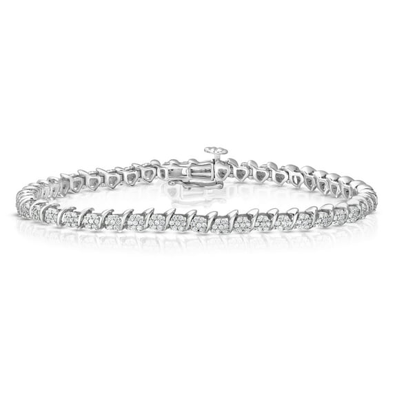 Diamaison 2 Cttw Natural Diamond Cluster Tennis Bracelet for Adult in Sterling Silver