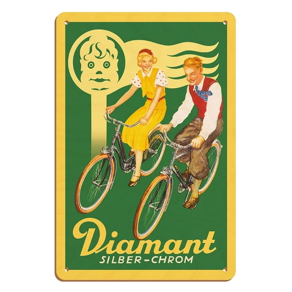 Diamant Cycles - Silver Chrome (Silber-chrom) - Vintage Bicycle Poster c.1935 - 8 x 12 inch Vintage Wood Art Sign