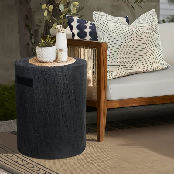 Afterglow 16" Propane Tank Cover Table, Round Tank Container Fits Standard 20 lb Cylinder Bottle Storage Box Hideaway Table, Gas Tank Holder for Outdoor Gas Fire Pits, Wooden Black