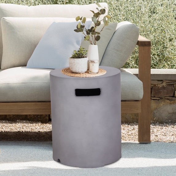 Afterglow 16" Propane Tank Cover Table, Round Tank Container Fits Standard 20 lb Cylinder Bottle Storage Box Hideaway Table, Gas Tank Holder for Outdoor Gas Fire Pits, Gray
