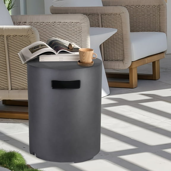 Afterglow 16" Propane Tank Cover Table, Round Tank Container Fits Standard 20 lb Cylinder Bottle Storage Box Hideaway Table, Gas Tank Holder for Outdoor Gas Fire Pits, Dark Gray