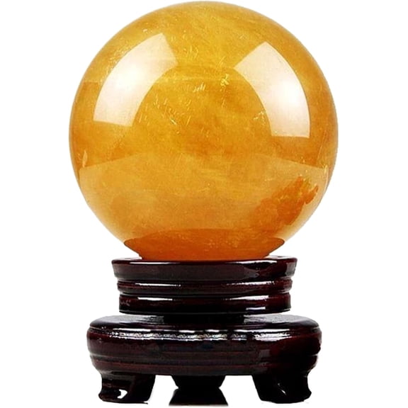 Diameter 3.94 Inch Citrine Crystal Sphere,Feng Shui Healing Crystal Ball with Stand Natural Orange Calcite for Wealth Success Ornament