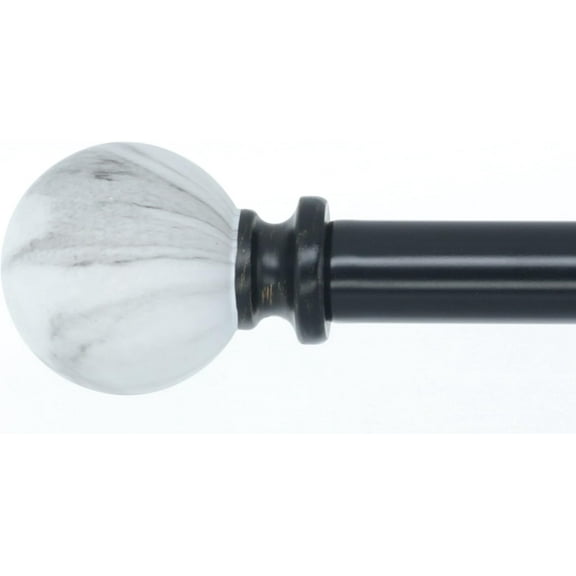 Diameter Single Window Curtain Rod, White Marble Finial, 28-inch to 48-inch Adjustable, Black