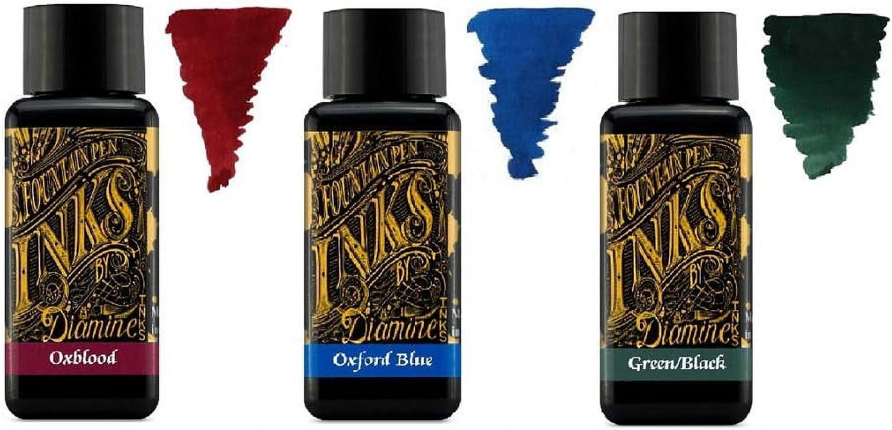 Diamine Fountain Pen Ink Set – 80ml Bottles In Oxblood, Majestic Blue & Sherwood Green | Primary Colour Ink For Writing & Calligraphy