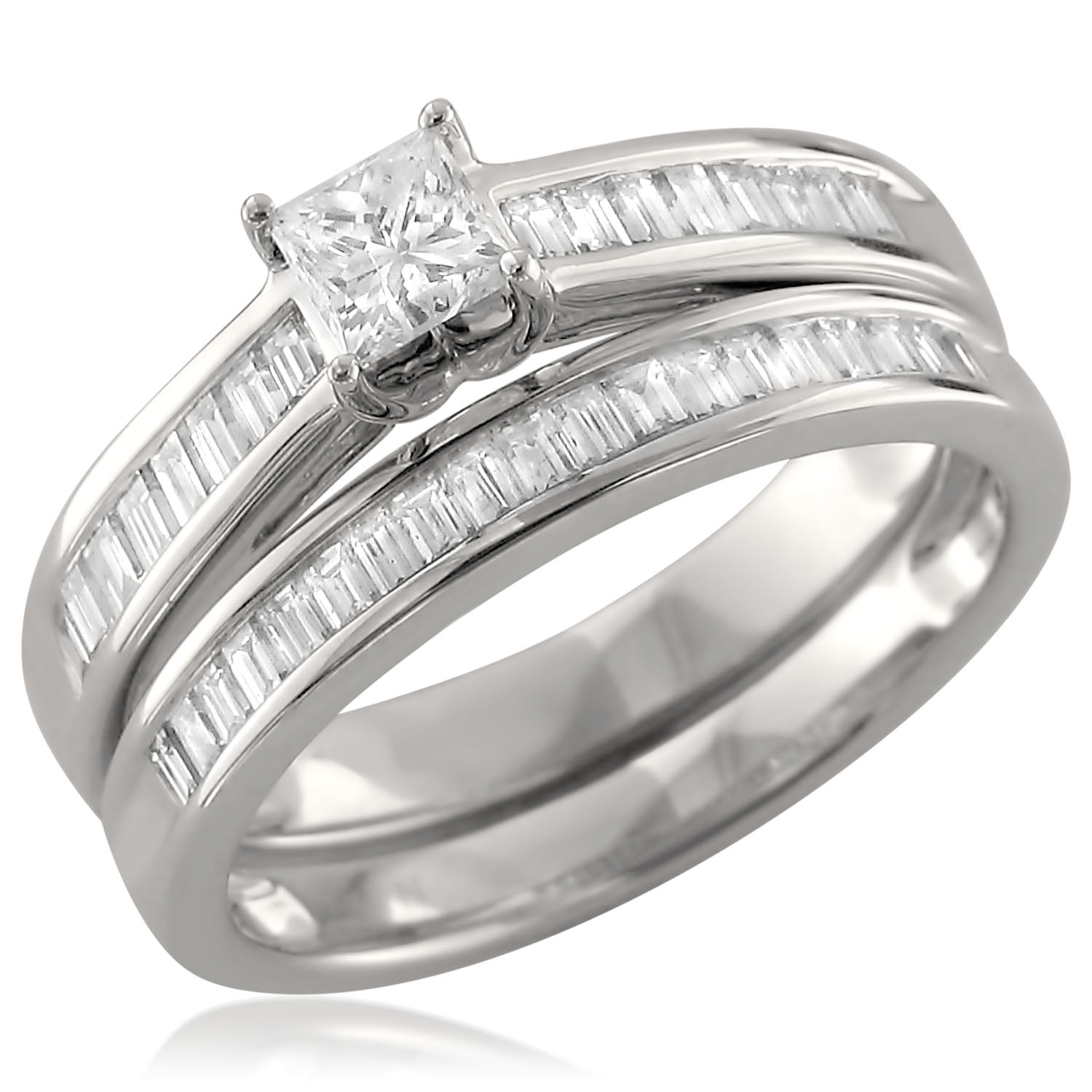 DiamodMuse 1.00 Cttw Princess-cut & Baguette Diamond Engagement Bridal ...