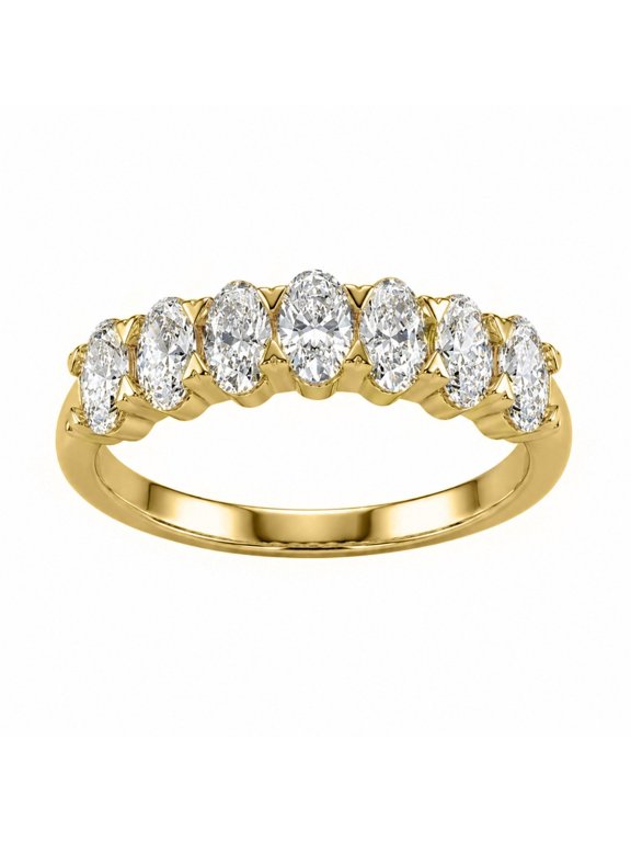 Lab-Grown Diamond 7-Stone Ring for Women | 14K Yellow Gold | Oval Cut | Prong Setting | F Color, VS+ Clarity | 2.00 Total Carat Weight | Anniversary, Wedding, Birthday Gift