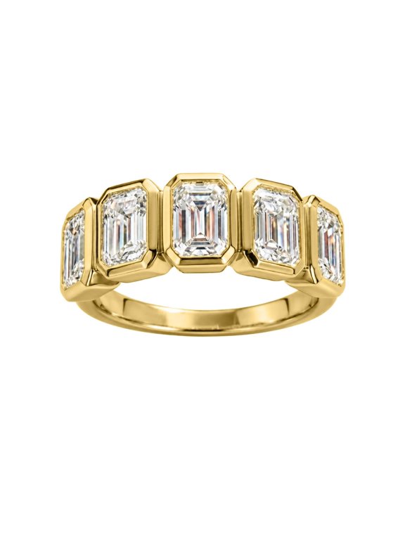 Lab-Grown Diamond Bezel Set Ring for Women | 14K Yellow Gold | Emerald Cut | Bezel Setting | F Color, VS+ Clarity | 3.00 Total Carat Weight | Anniversary, Wedding, Birthday Gift