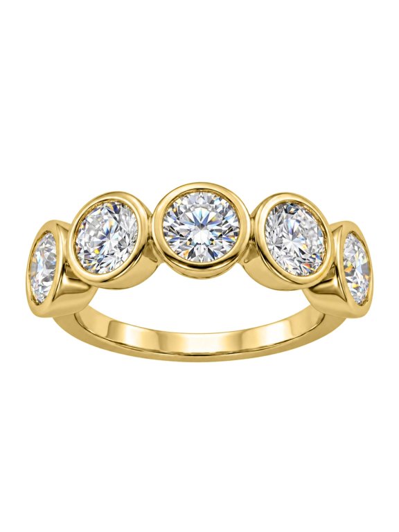 Lab-Grown Diamond Bezel Set Ring for Women | 14K Yellow Gold | Round Cut | Bezel Setting | F Color, VS+ Clarity | 3.00 Total Carat Weight | Anniversary, Wedding, Birthday Gift