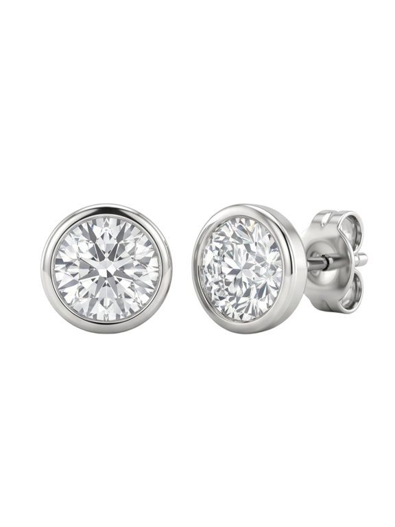 3.00ctw Round Cut F/VS+ Lab Grown Diamond Bezel Set Stud Earrings 14K Gold