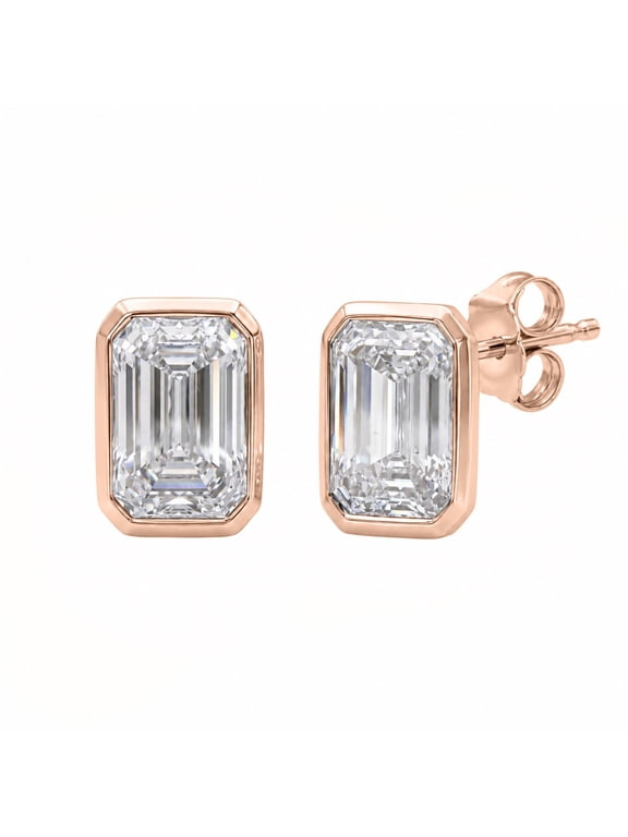 2.00ctw Emerald Cut F/VS+ Lab Grown Diamond Bezel Stud Earrings 14K Gold