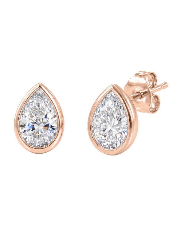 1.00ctw Pear Cut F/VS+ Lab Grown Diamond Bezel Stud Earrings 14K Gold