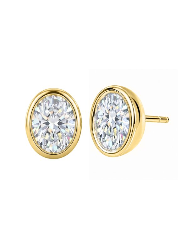 1.00ctw Oval Cut F/VS+ Lab Grown Diamond Bezel Stud Earrings 14K Gold