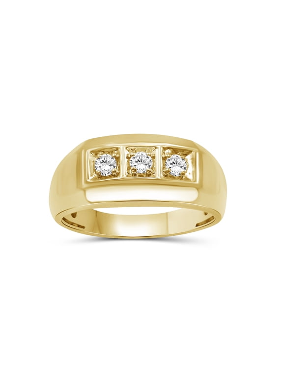 Lab-Grown Diamond Men's Ring for Men | Gold over Silver | Round Cut | Prong Setting | F Color, VS+ Clarity | 1.00 Total Carat Weight | Anniversary, Wedding, Birthday Gift