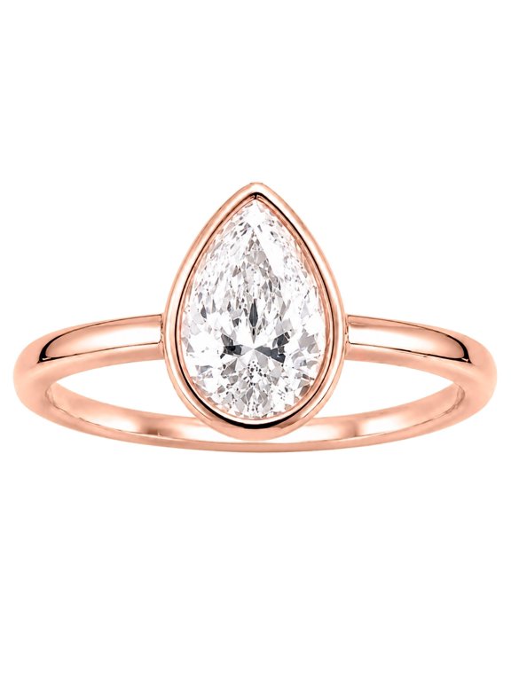 Lab-Grown Diamond Solitaire Bezel Set Ring for Women | 14K Rose Gold | Pear Cut | Bezel Setting | F Color, VS+ Clarity | 5.00 Total Carat Weight