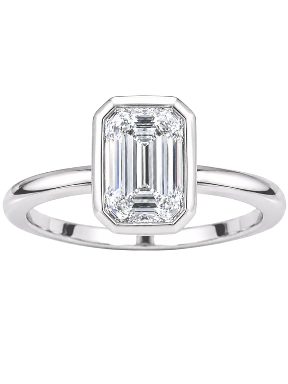 Lab-Grown Diamond Solitaire Bezel Set Ring for Women | 14K White Gold | Emerald Cut | Bezel Setting | F Color, VS+ Clarity | 2.00 Total Carat Weight