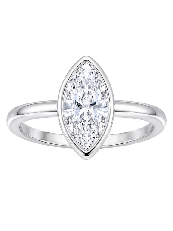 Lab-Grown Diamond Solitaire Bezel Set Ring for Women | 14K White Gold | Marquise Cut | Bezel Setting | F Color, VS+ Clarity | 1.00 Total Carat Weight