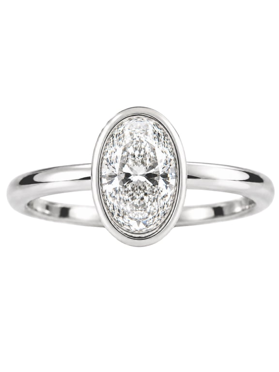 Lab-Grown Diamond Solitaire Bezel Set Ring for Women | 14K White Gold | Oval Cut | Bezel Setting | F Color, VS+ Clarity | 2.00 Total Carat Weight