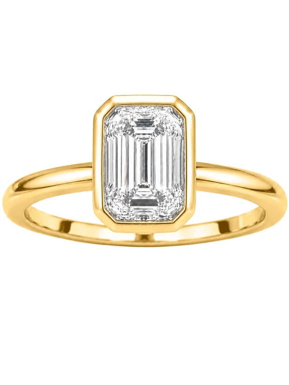 Lab-Grown Diamond Solitaire Bezel Set Ring for Women | 14K Yellow Gold | Emerald Cut | Bezel Setting | F Color, VS+ Clarity | 1.00 Total Carat Weight