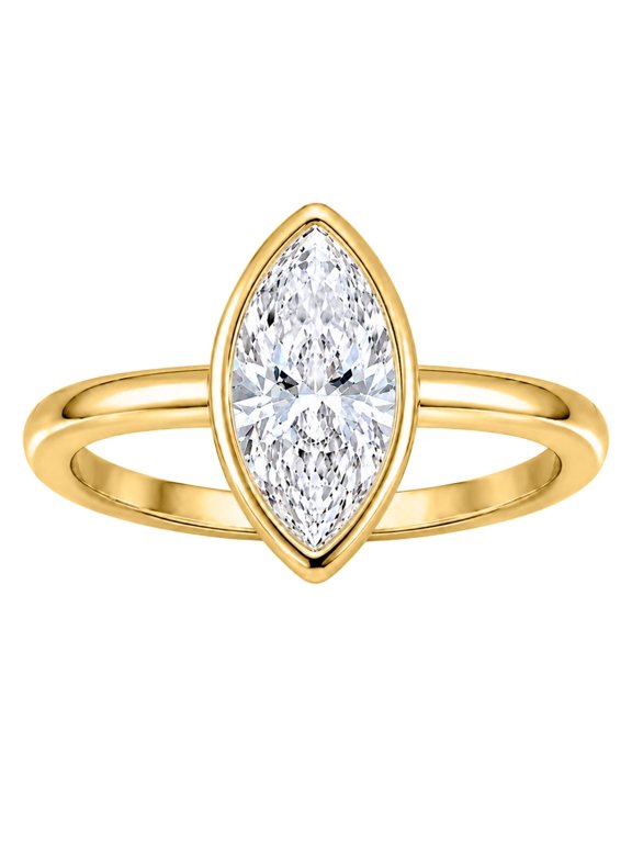 Lab-Grown Diamond Solitaire Bezel Set Ring for Women | 14K Yellow Gold | Marquise Cut | Bezel Setting | F Color, VS+ Clarity | 1.00 Total Carat Weight