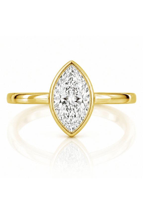 Lab-Grown Diamond Solitaire Bezel Set Ring for Women | 14K Yellow Gold | Marquise Cut | Bezel Setting | F Color, VS+ Clarity | 3.00 Total Carat Weight