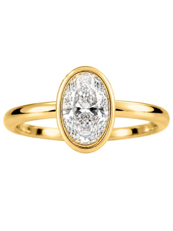 Lab-Grown Diamond Solitaire Bezel Set Ring for Women | 14K Yellow Gold | Oval Cut | Bezel Setting | F Color, VS+ Clarity | 2.00 Total Carat Weight