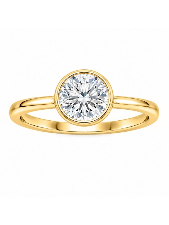 Lab-Grown Diamond Solitaire Bezel Set Ring for Women | 14K Yellow Gold | Round Cut | Bezel Setting | F Color, VS+ Clarity | 1.00 Total Carat Weight