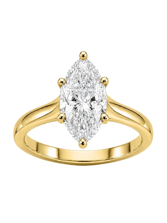Lab-Grown Diamond Solitaire Ring for Women | 14K Yellow Gold | Marquise Cut | 6 Prong Setting | F Color, VS+ Clarity | 1.00 Total Carat Weight | Anniversary, Wedding, Birthday Gift