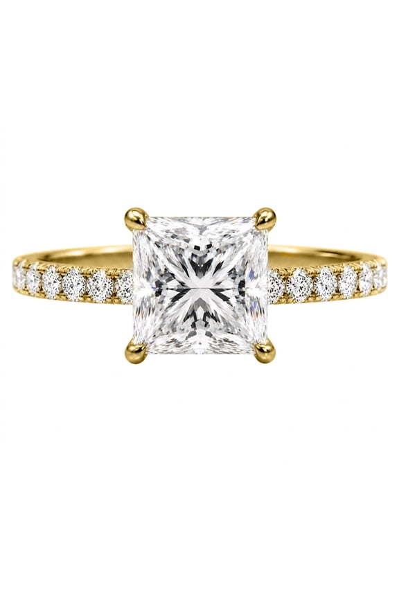 Lab-Grown Diamond Solitaire Ring for Women | 14K Yellow Gold | Princess Cut | Prong Setting | F Color, VS+ Clarity | 1.50 Total Carat Weight