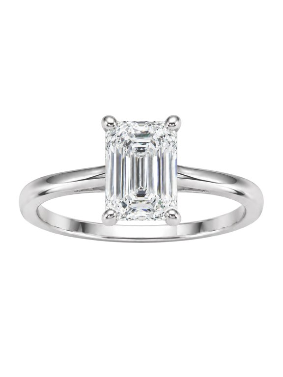 Lab-Grown Diamond Solitaire Ring for Women | 14K White Gold | Emerald Cut | Prong Setting | F Color, VS+ Clarity | 1.00 Total Carat Weight