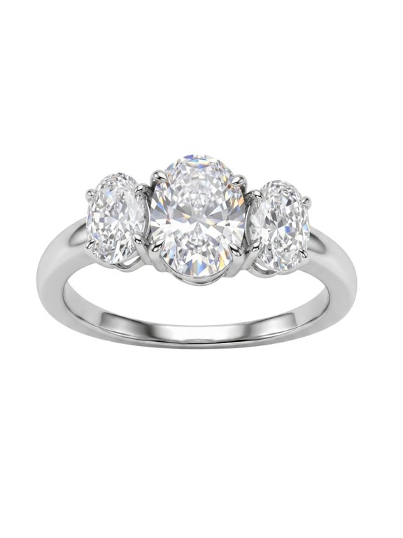 Lab-Grown Diamond 3 Stone Ring for Women | 14K White Gold | Oval Cut | Prong Setting | F Color, VS+ Clarity | 2.00 Total Carat Weight | Anniversary, Wedding, Birthday Gift