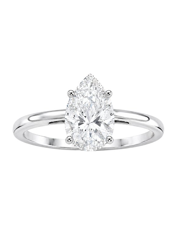 Lab-Grown Diamond Solitaire Ring for Women | 14K White Gold | Pear Cut | Prong Setting | F Color, VS+ Clarity | 1.00 Total Carat Weight