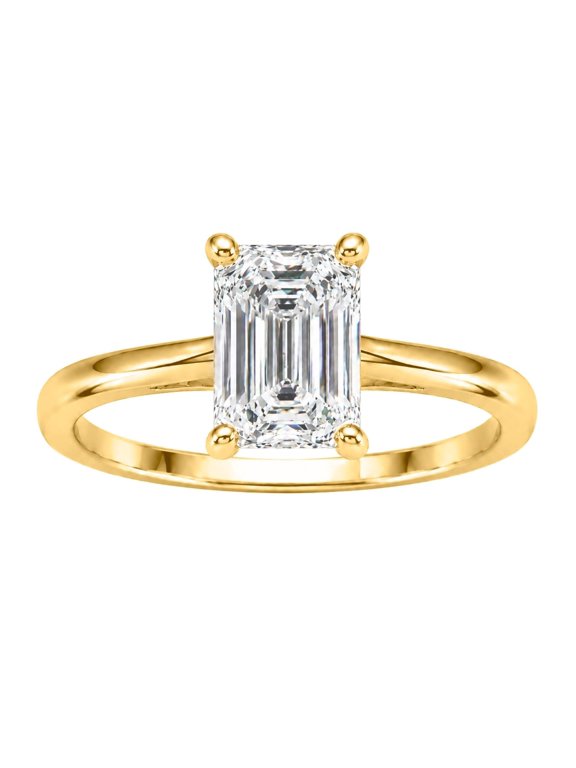Lab-Grown Diamond Solitaire Ring for Women | 14K Yellow Gold | Emerald Cut | Prong Setting | F Color, VS+ Clarity | 1.00 Total Carat Weight
