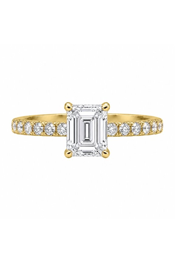 Lab-Grown Diamond Solitaire Ring for Women | 14K Yellow Gold | Emerald Cut | Prong Setting | F Color, VS+ Clarity | 1.50 Total Carat Weight