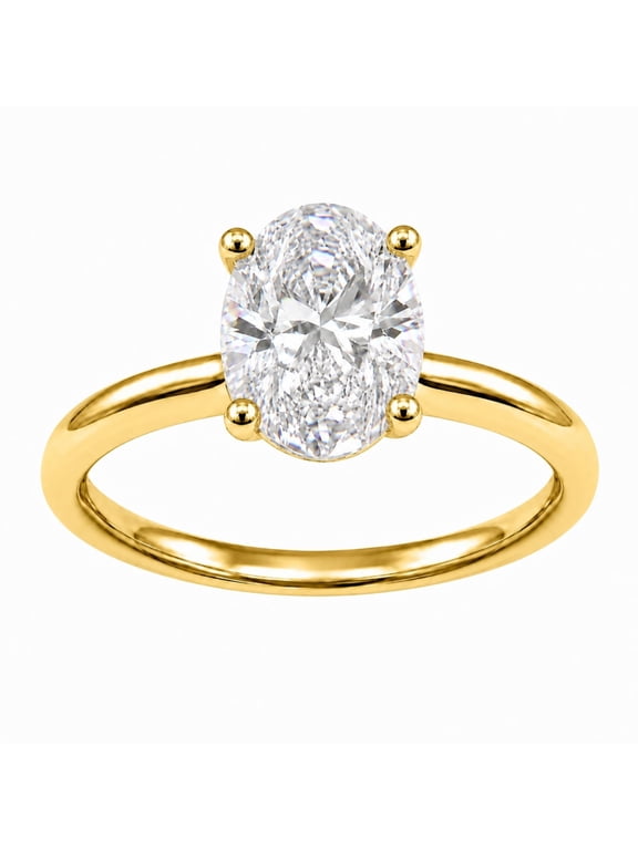 Lab-Grown Diamond Solitaire Ring for Women | 14K Yellow Gold | Oval Cut | Prong Setting | F Color, VS+ Clarity | 1.00 Total Carat Weight