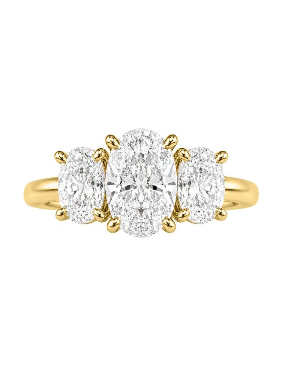 Lab-Grown Diamond 3 Stone Ring for Women | 14K Yellow Gold | Oval Cut | Prong Setting | F Color, VS+ Clarity | 2.00 Total Carat Weight | Anniversary, Wedding, Birthday Gift