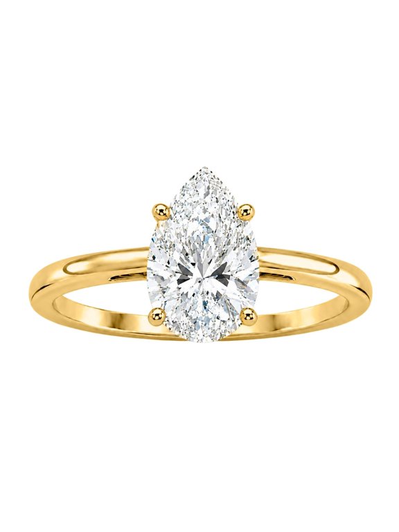 Lab-Grown Diamond Solitaire Ring for Women | 14K Yellow Gold | Pear Cut | Prong Setting | F Color, VS+ Clarity | 1.00 Total Carat Weight